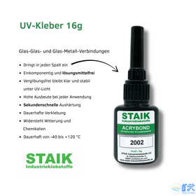 Staik Acrybond 2002 - 16g Hochleistungs UV-Kleber für Metall und Glas Industrieklebstoff
