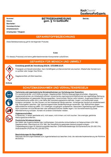 Klebstoffe, Baumharz, Farbnebel, Tintenfleck - Entferner - Eulex - 1 Liter - Koch Chemie - fivestartoolshop.com