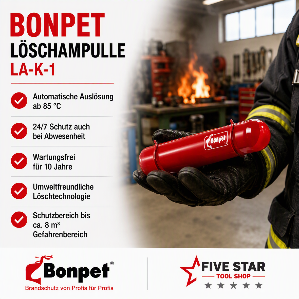 Automatischer Brandschutz rund um die Uhr – mit der Bonpet Löschampulle LA-K-1