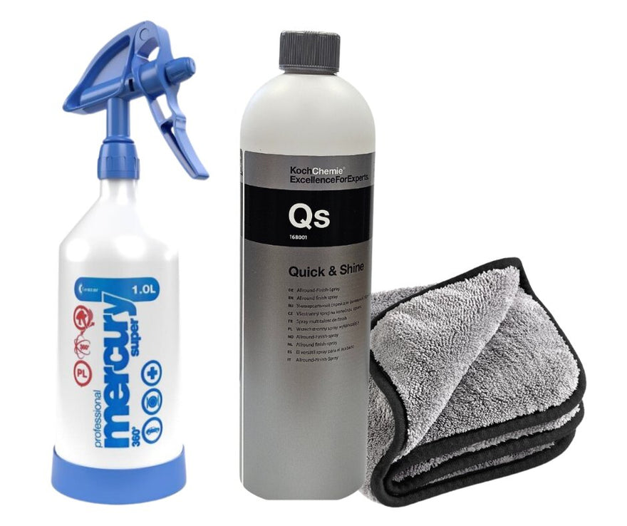 Aktionsset mit Koch Quick & Shine, Kwazar Sprühflasche und Mega Clean Poliertuch - fivestartoolshop.com
