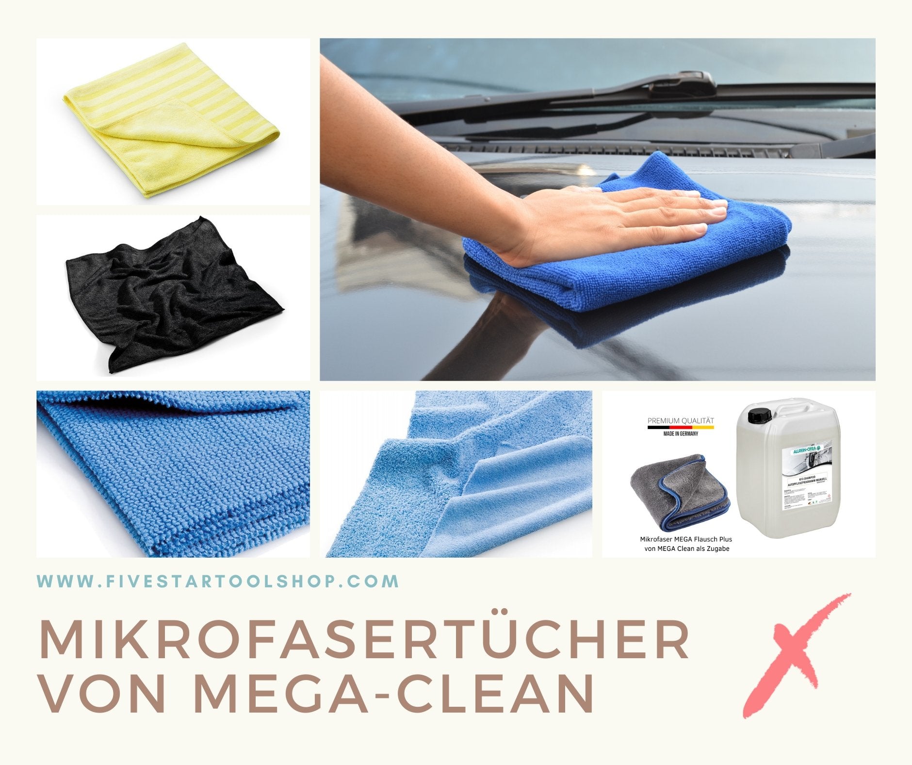 Mikrofasertücher von MEGA-Clean "Made in Germany" - fivestartoolshop.com