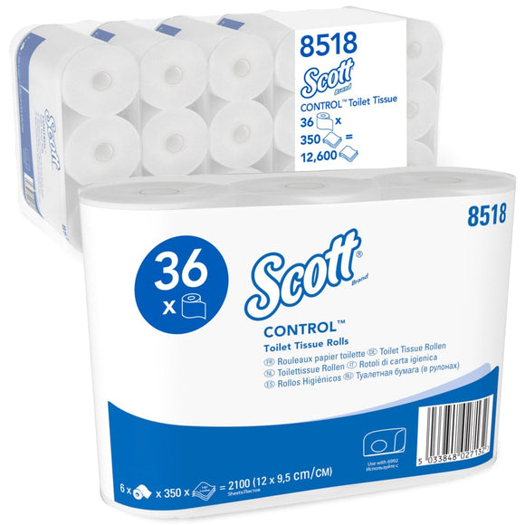 Scott® Control™ Toilettenpapier - Standard / Weiß - 6 Packs  x 6 small rolls  x 350 Toilet Tissue Sheets | Karton (6 Päckchen)