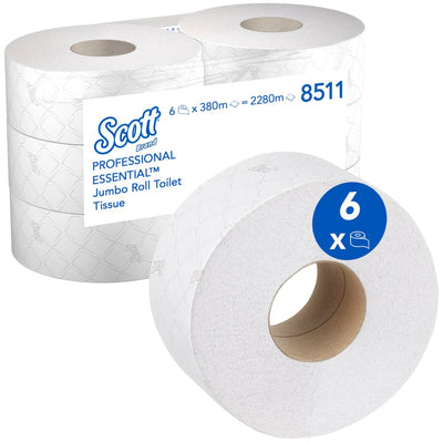 Scott® Essential™ Toilettenpapier - Maxi Jumbo / Weiß /380 - 6 Rolls  x 1 Toilet Tissue Sheet | Karton (6 Rollen)