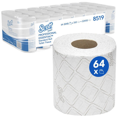 Scott® Essential™ Toilettenpapier - Kleinrollen / Weiß - 8 Packs  x 8 small rolls  x 350 Toilet Tissue Sheets | Karton (8 Päckchen)