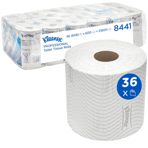 Kleenex® Toilettenpapier - Standard / Weiß - 6 Packs  x 6 small rolls  x 600 Toilet Tissue Sheets | Karton (6 Päckchen)