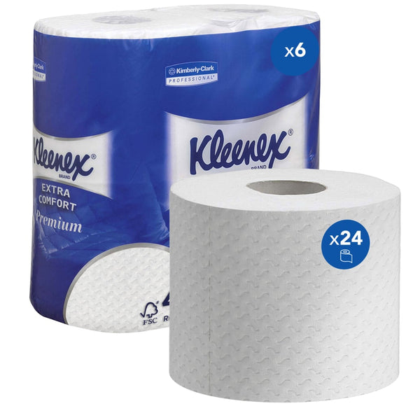 Kleenex® Toilettenpapierrollen - Kleinrollen / Weiß /160 sc - 6 Packs  x 4 small rolls  x 160 Toilet Tissue Sheets | Karton (6 Päckchen)
