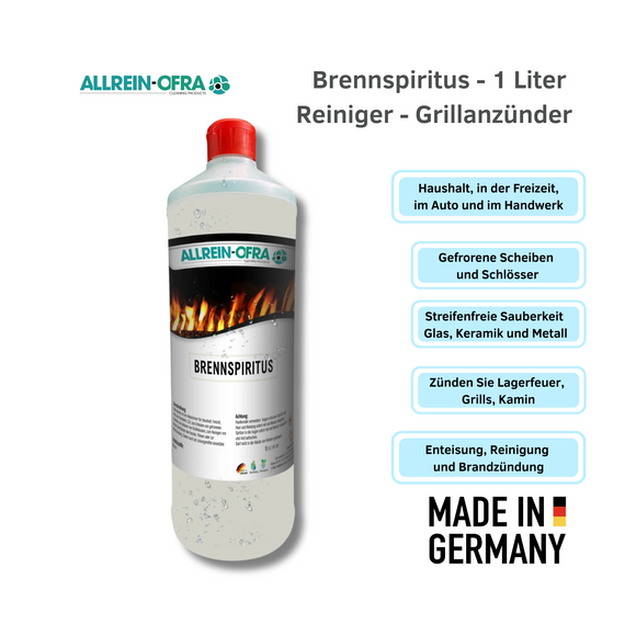 Allrein-Ofra Brennspiritus 1 L – Reiniger & Grillanzünder Klar