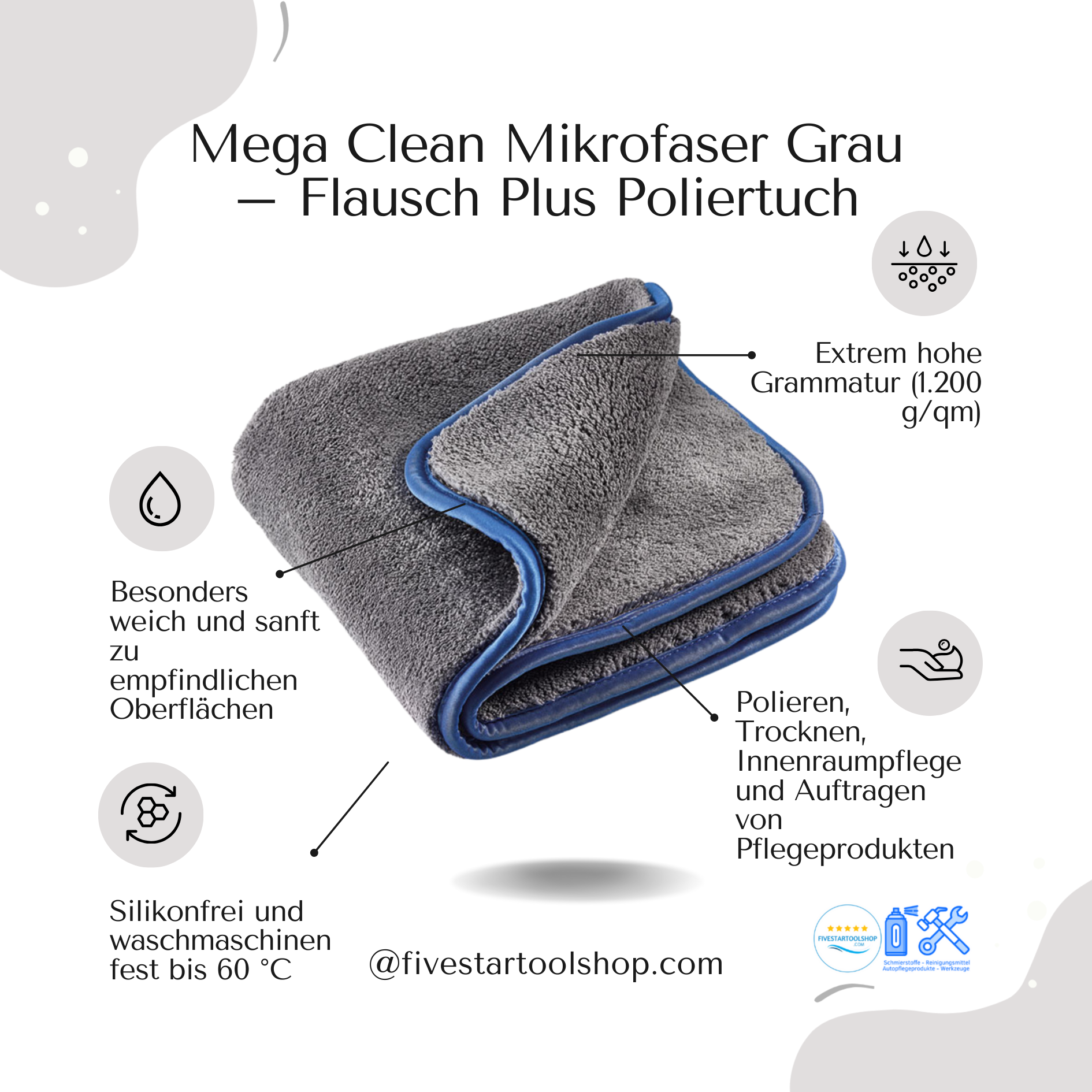 Mega Clean Mikrofaser Grau – Flausch Plus Poliertuch | 4251493100371