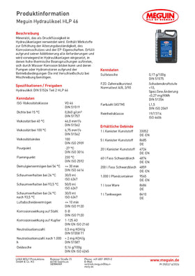 Hydrauliköl HLP 46 - 5 Liter Kanister Meguin - 0