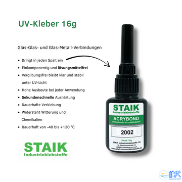 Staik Acrybond 2002 - 16g Hochleistungs UV-Kleber für Metall und Glas Industrieklebstoff