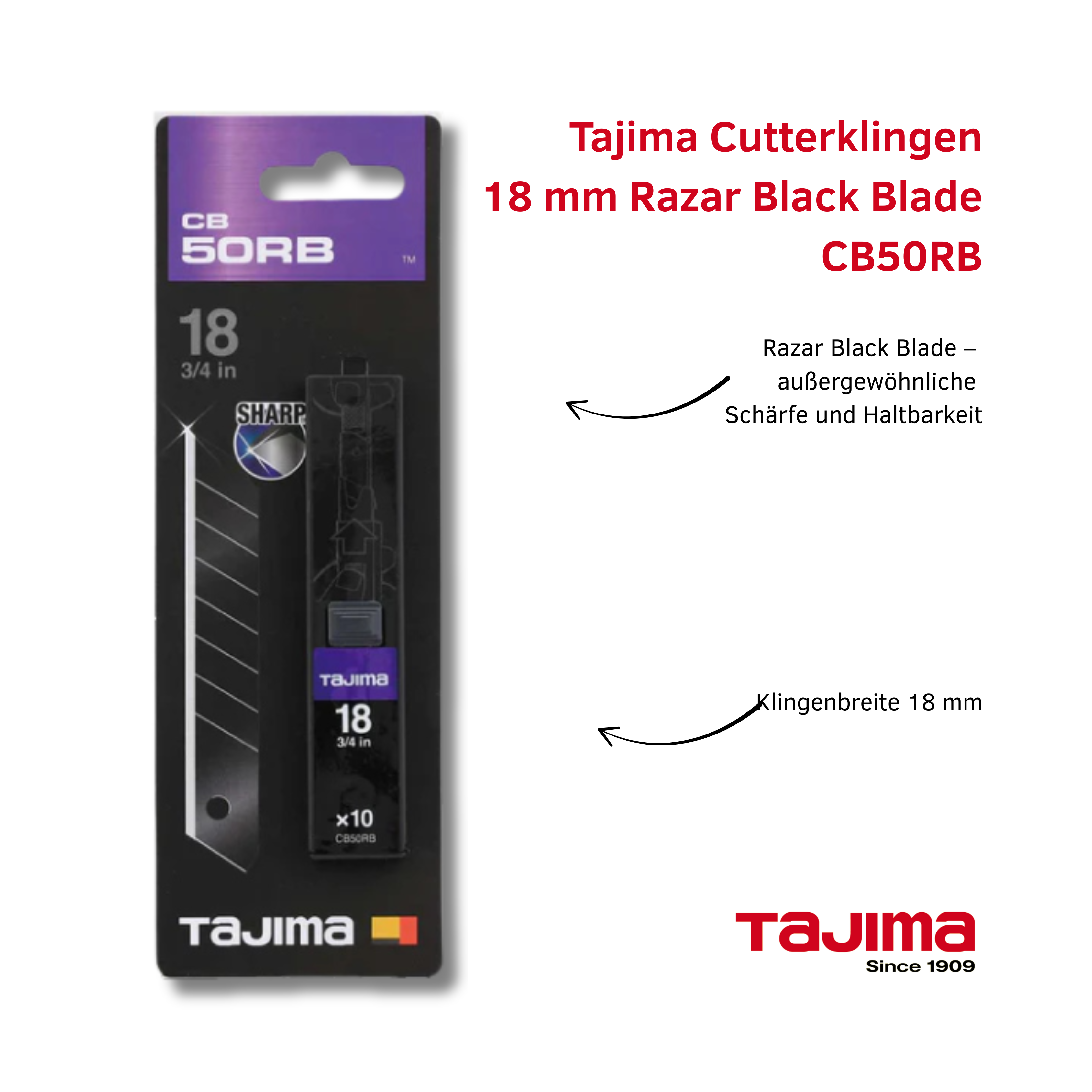 Cutterklingen CB50RB 10er Pack Razar Black 18 mm Tajima - 497536411196 ...