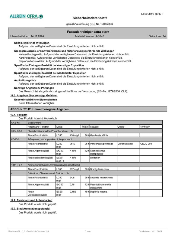Allrein - Ofra - Fassadenreiniger extra stark - 1 Liter Flasche - fivestartoolshop.com