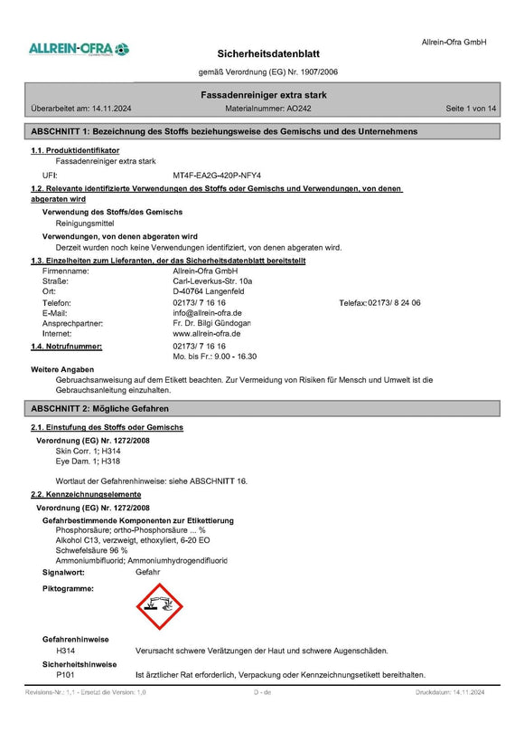 Allrein - Ofra - Fassadenreiniger extra stark - 10 Liter Kanister - fivestartoolshop.com