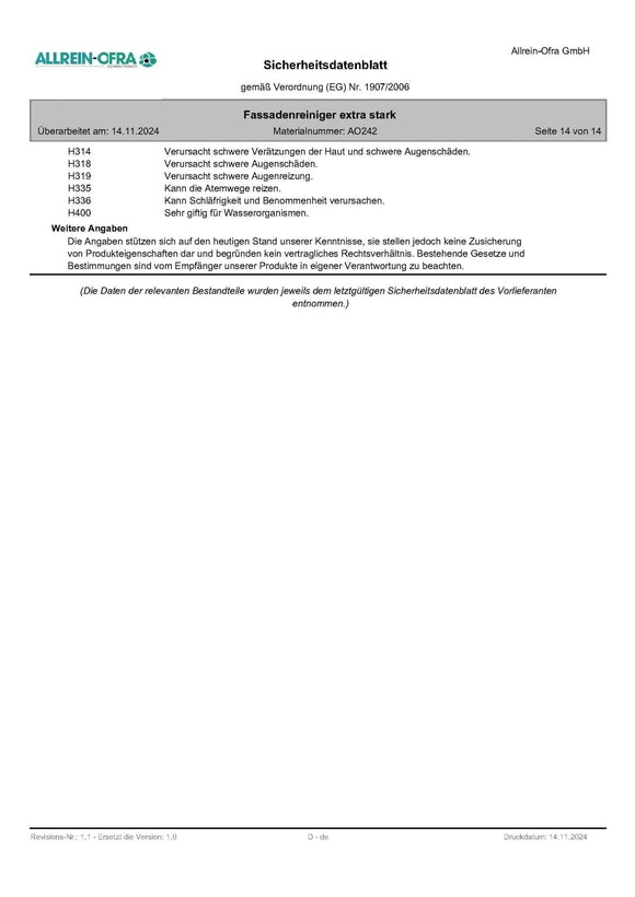 Allrein - Ofra - Fassadenreiniger extra stark - 30 Liter Kanister - fivestartoolshop.com