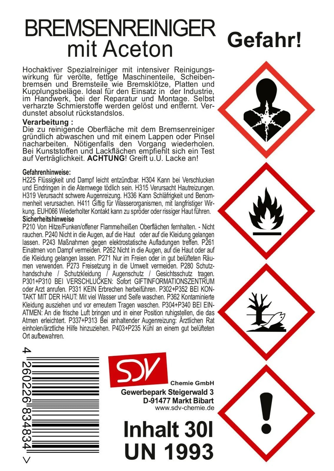 Bremsenreiniger 30 Liter Kanister - Acetonfrei - für Bremsen und Motorteile - SDV Chemie - fivestartoolshop.com