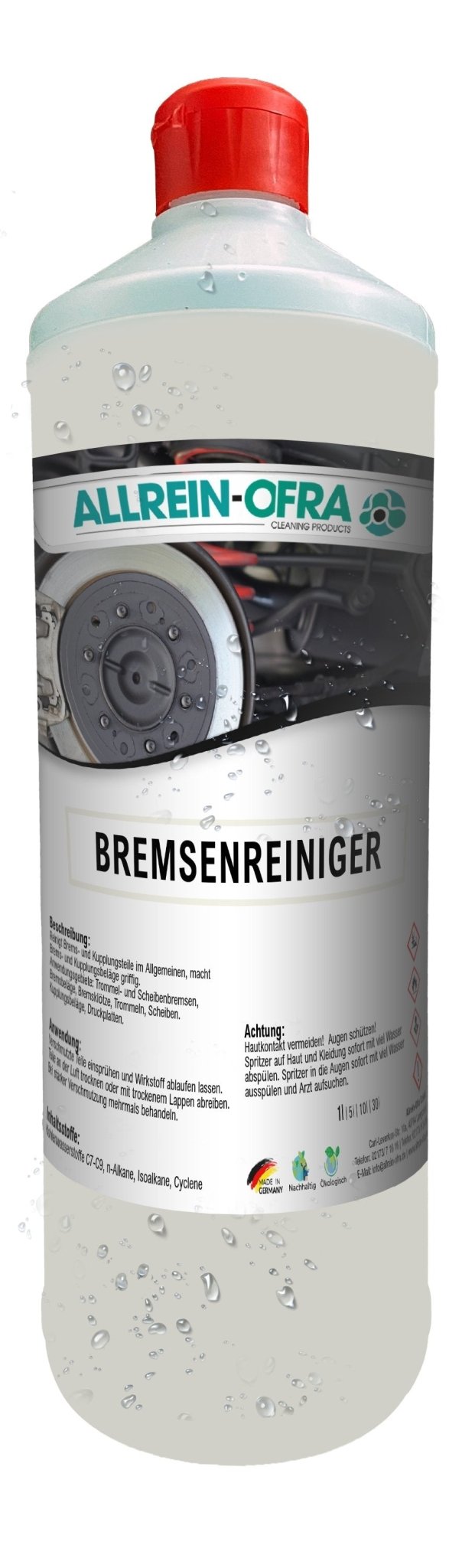 Bremsenreiniger ohne Aceton | 1 Liter Flasche | Made in Germany | Allrein-Ofra - fivestartoolshop.com