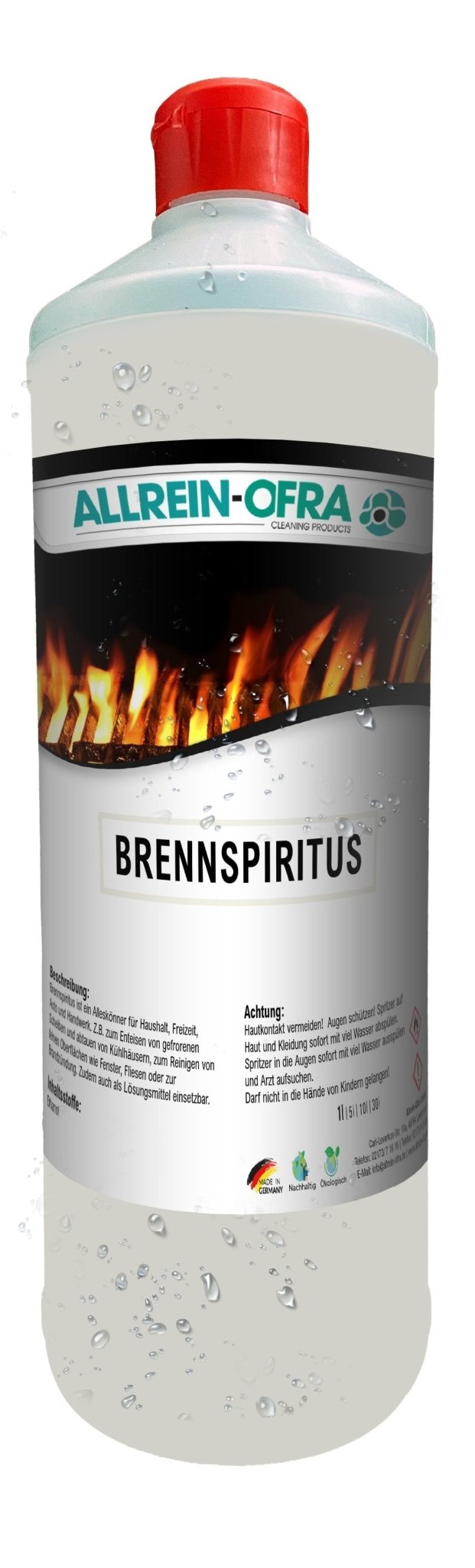 Brennspiritus | 1 Liter Flasche | Reiniger + Grillanzünder | Allrein-Ofra - fivestartoolshop.com
