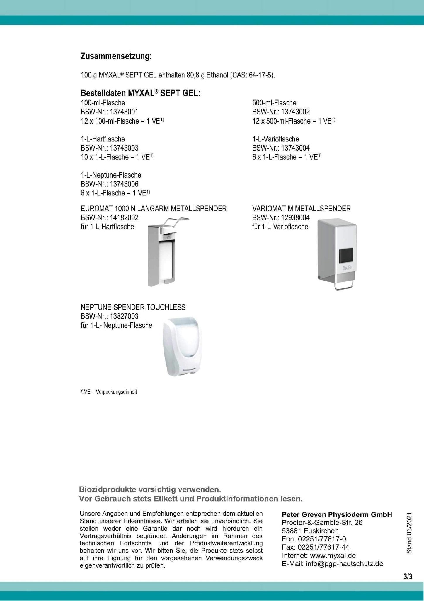 Desinfektionsgel voll-viruzid | MYXAL® SEPT GEL | 1-L-Varioflasche - fivestartoolshop.com