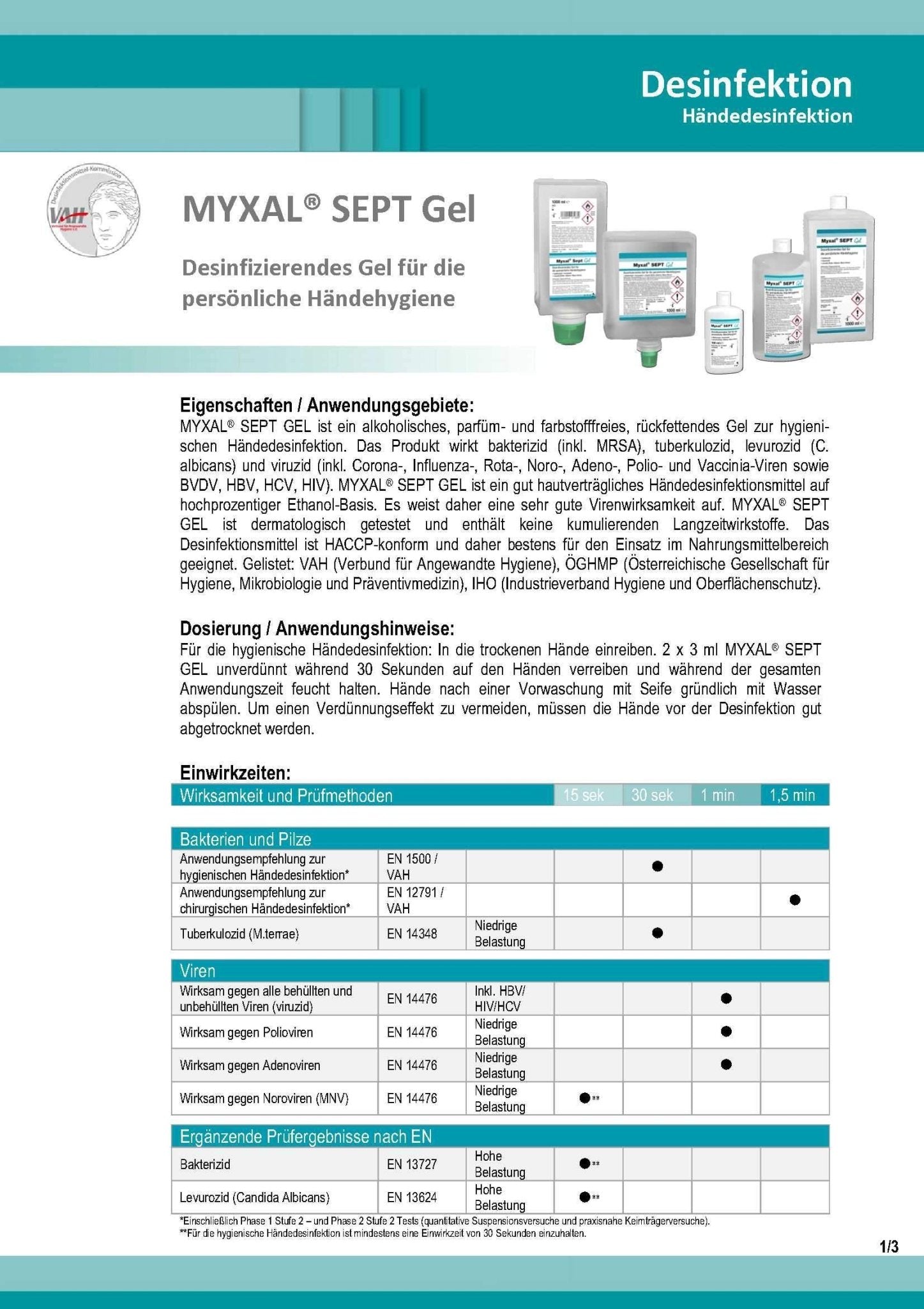 Desinfektionsgel voll-viruzid | MYXAL® SEPT GEL | 1-L-Varioflasche - fivestartoolshop.com