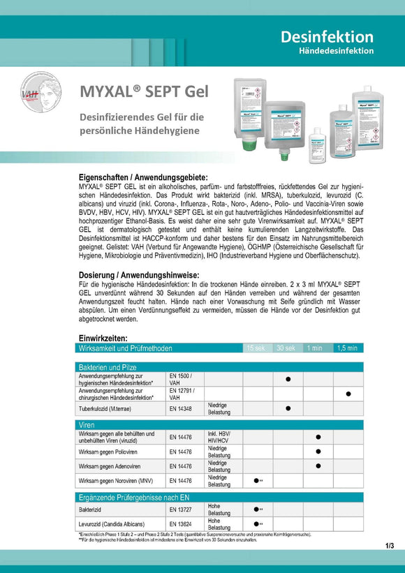 Desinfektionsgel voll-viruzid | MYXAL® SEPT GEL | 100 ml | Kittelflasche - fivestartoolshop.com