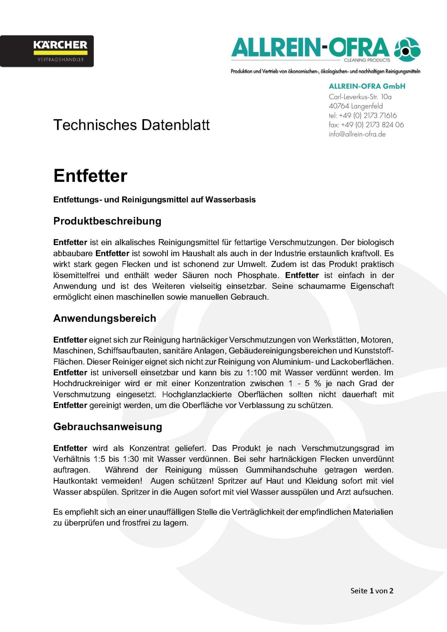 Entfetter | 10 Liter Kanister | Made in Germany | Allrein-Ofra - fivestartoolshop.com