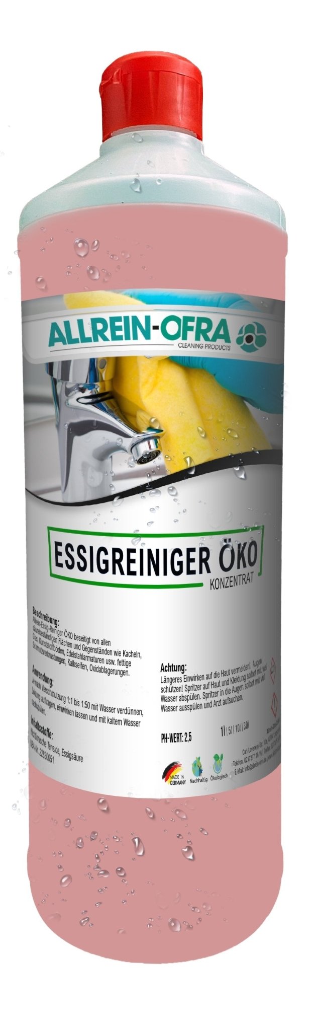 Essigreiniger Öko | 1 Liter Flasche | Allrein-Ofra - fivestartoolshop.com