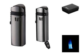 Eurojet Feuerzeug 3xJet Dark Gun Gebürstet/Schwarz mit Bohrer und Zigarrenablage - fivestartoolshop.com