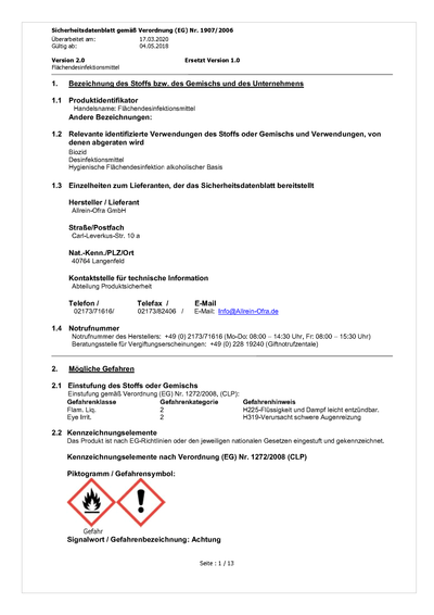 Flächendesinfektionsmittel | 1 Liter Flasche | Made in Germany - fivestartoolshop.com