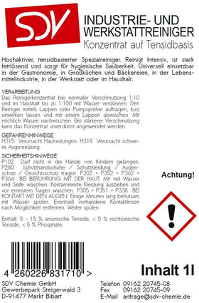 Industrie- Werkstattreiniger | 1 Liter Flasche | Konzentrat auf Tensidbasis | SDV-Chemie - fivestartoolshop.com
