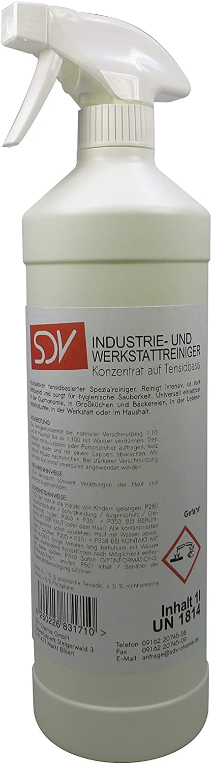 Industrie- Werkstattreiniger | 1 Liter Flasche | Konzentrat auf Tensidbasis | SDV-Chemie - fivestartoolshop.com