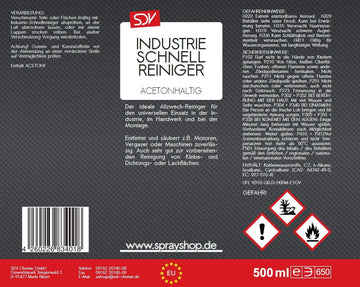 Industriereiniger Spray | 500ml | Etikettenentferner | Allzweckreiniger | Schnellreiniger | SDV-Chemie - fivestartoolshop.com
