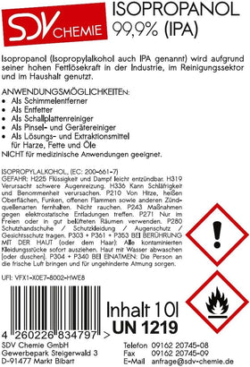 Isopropanol | 10 Liter Kanister | Kleberestentferner | SDV Chemie - fivestartoolshop.com
