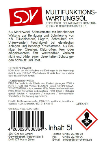 SDV Chemie Multifunktions - und Wartungsöl - 5 Liter Kanister - fivestartoolshop.com