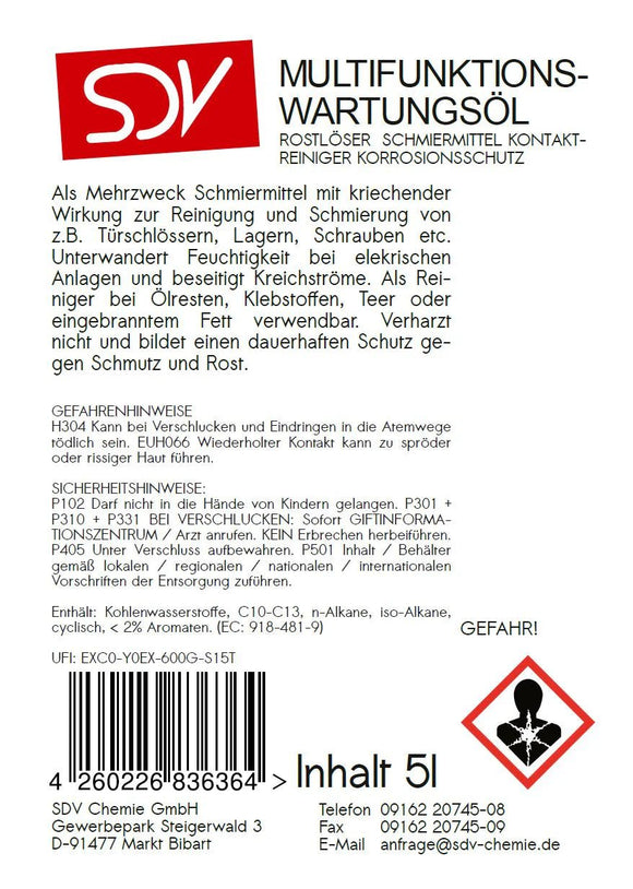 SDV Chemie Multifunktions - und Wartungsöl - 5 Liter Kanister - fivestartoolshop.com